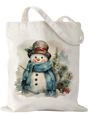 〽️Women's Beige Snowman Grocery Travel Gym Weekender Vacation Work Tote Gift Bag